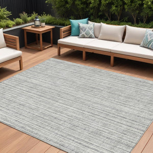 HomeRoots 9' Gray and Silver Striped Washable Area Rug – Durable Indoor/Outdoor Design for Stylish Spaces 9' X 12' 585494