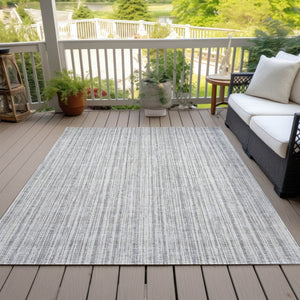 HomeRoots 9' Gray and Silver Striped Washable Area Rug – Durable Indoor/Outdoor Design for Stylish Spaces 9' X 12' 585494