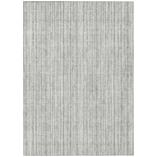 HomeRoots 9' Gray and Silver Striped Washable Area Rug – Durable Indoor/Outdoor Design for Stylish Spaces 9' X 12' 585494