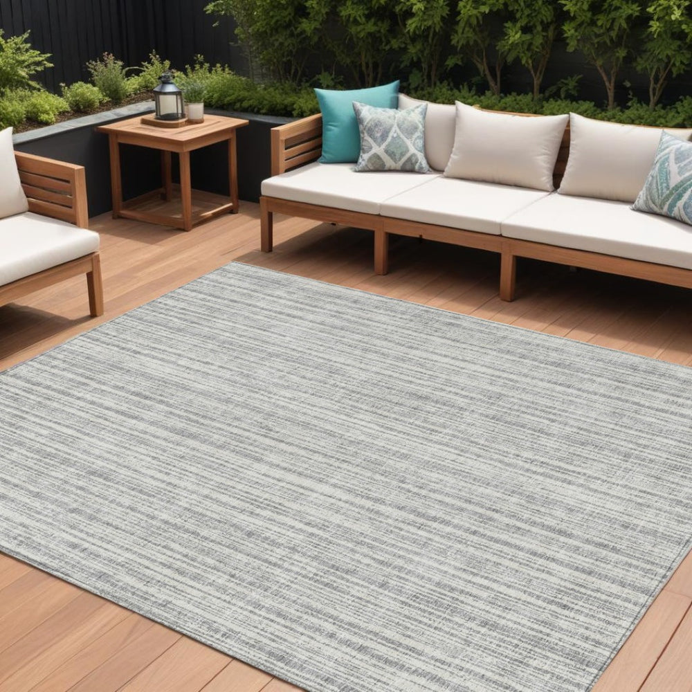 HomeRoots 5' Stylish Gray and Silver Striped Area Rug - Durable, Washable, Perfect for Indoor or Outdoor Spaces 10' X 14' 585495