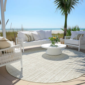 HomeRoots 5' Striped Indoor Outdoor Area Rug – Durable, Washable, Stain-Resistant for High-Traffic Spaces 8' Round 585498