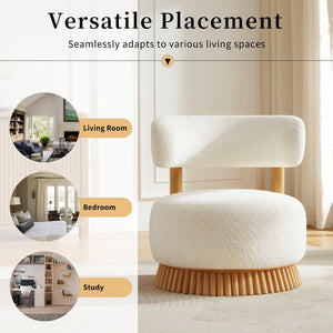 English Elm Modern Boucle Upholstered Armless Accent Chair Set with Thatched Wood Base for Living Room Beige N760S0000036A