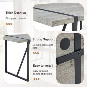 English Elm Industrial Rectangular MDF Light Gray Patterned Dining Table for 4-6 with 1.5" Top & Sturdy Black Metal Legs W1151P209828