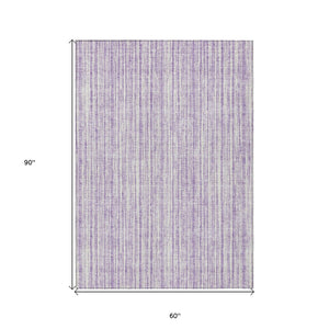 HomeRoots 5' Striped Lavender and Ivory Indoor Outdoor Area Rug – Stylish, Washable, and Versatile for All Spaces 5' X 8' 585503