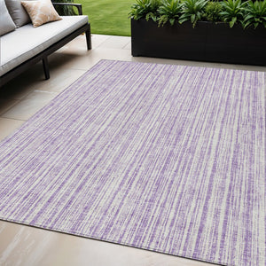 HomeRoots 5' Striped Lavender and Ivory Indoor Outdoor Area Rug – Stylish, Washable, and Versatile for All Spaces 5' X 8' 585503