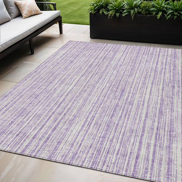 HomeRoots 5' Striped Lavender and Ivory Indoor Outdoor Area Rug – Stylish, Washable, and Versatile for All Spaces 5' X 8' 585503