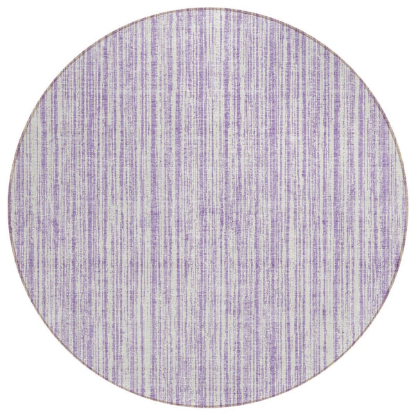 HomeRoots 5' Striped Lavender and Ivory Indoor Outdoor Area Rug – Stylish, Washable, and Versatile for All Spaces 8' Round 585504