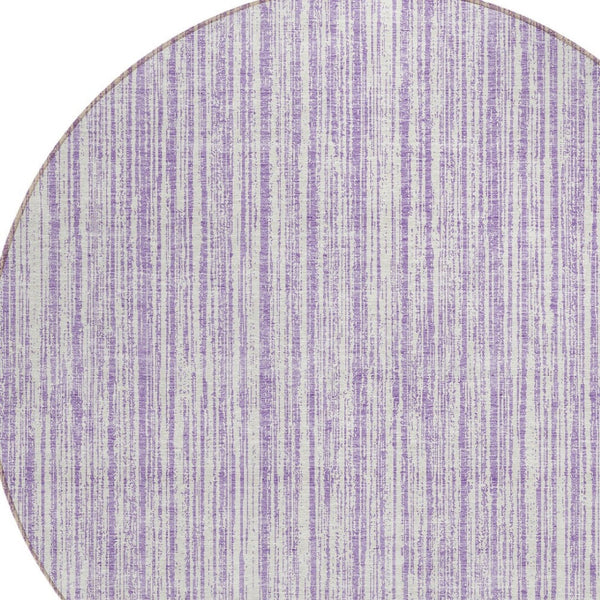 HomeRoots 5' Striped Lavender and Ivory Indoor Outdoor Area Rug – Stylish, Washable, and Versatile for All Spaces 8' Round 585504