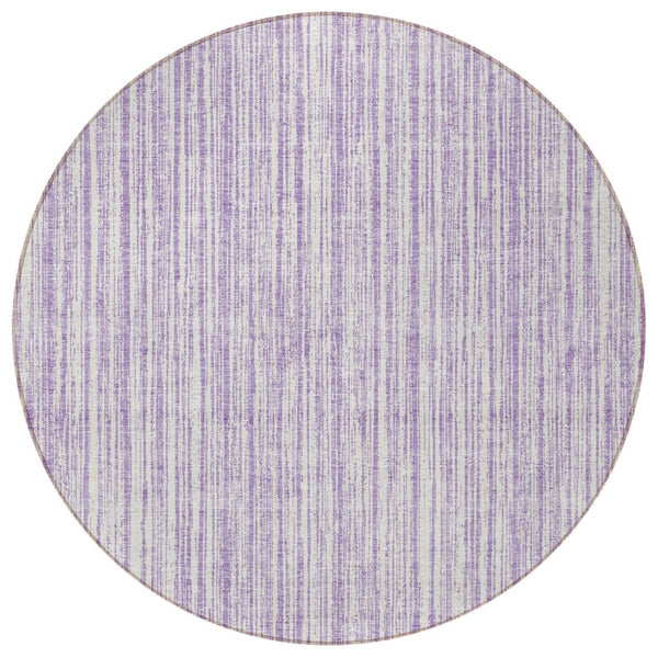 HomeRoots 5' Striped Lavender and Ivory Indoor Outdoor Area Rug – Stylish, Washable, and Versatile for All Spaces 8' Round 585504
