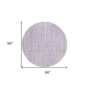 HomeRoots 5' Striped Lavender and Ivory Indoor Outdoor Area Rug – Stylish, Washable, and Versatile for All Spaces 8' Round 585504