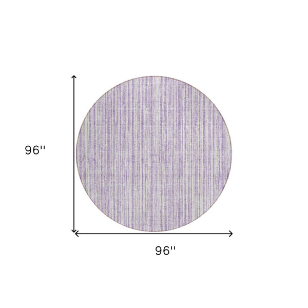 HomeRoots 5' Striped Lavender and Ivory Indoor Outdoor Area Rug – Stylish, Washable, and Versatile for All Spaces 8' Round 585504