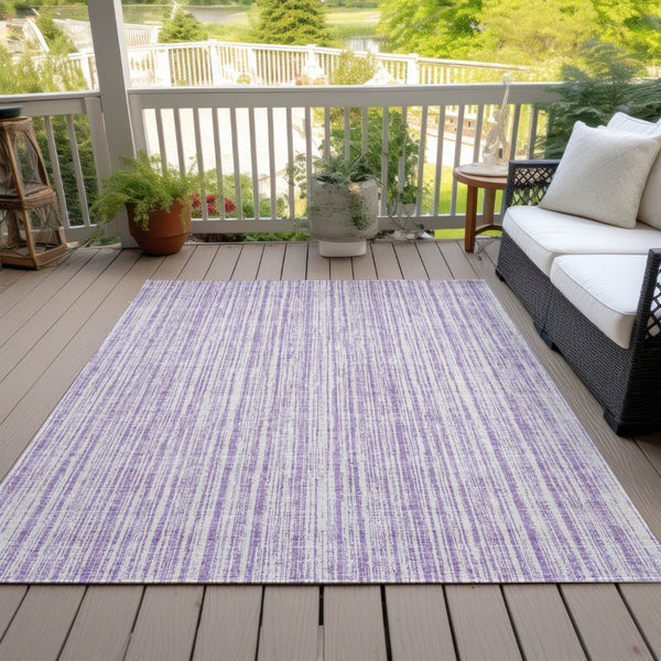 HomeRoots 9' Coastal-Inspired Lavender and Ivory Striped Washable Area Rug - Durable, Versatile, Easy Care! 9' X 12' 585506