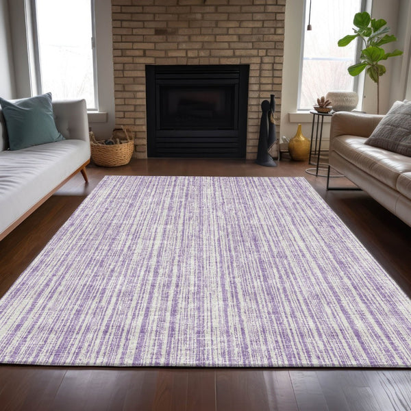 HomeRoots 9' Coastal-Inspired Lavender and Ivory Striped Washable Area Rug - Durable, Versatile, Easy Care! 9' X 12' 585506
