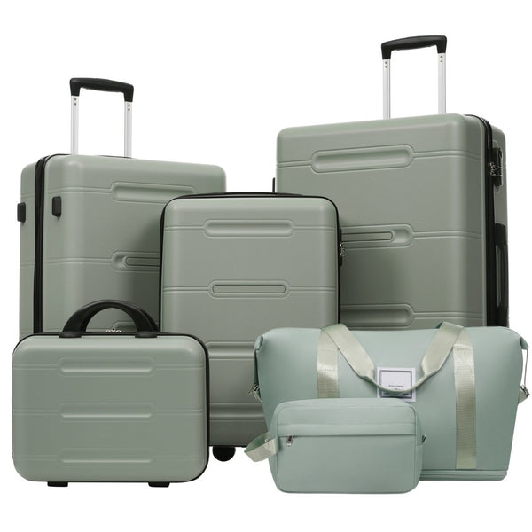 English Elm 6 Piece Hardshell Abs Travel Set with Spinner Wheels Combination Lock and Toiletry Bag Light Green N732P391465Y