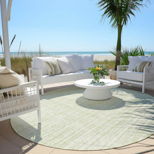 HomeRoots 5' Coastal-Inspired Mint Green and Ivory Striped Washable Area Rug for Indoor and Outdoor Use 8' Round 585510