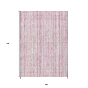 HomeRoots 5' Pink and Ivory Striped Area Rug – Durable, Machine-Washable Indoor/Outdoor Decor for Any Space 5' X 8' 585515
