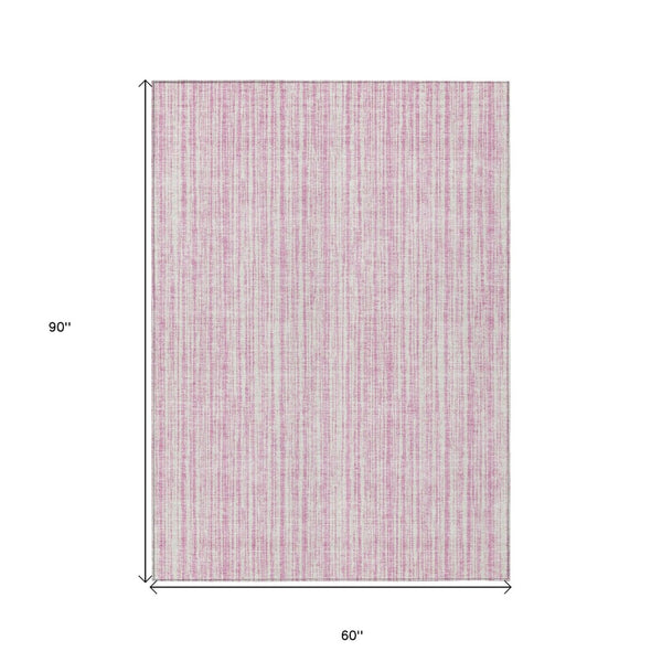 HomeRoots 5' Pink and Ivory Striped Area Rug – Durable, Machine-Washable Indoor/Outdoor Decor for Any Space 5' X 8' 585515