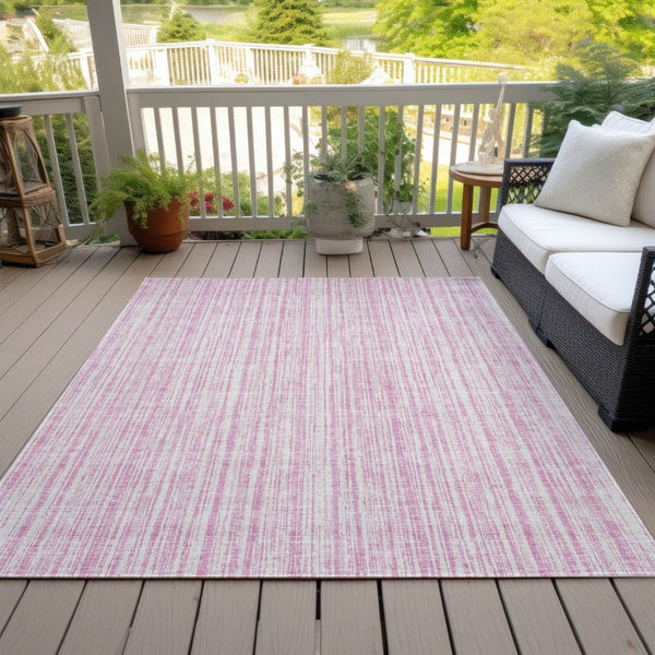 HomeRoots 5' Pink and Ivory Striped Area Rug – Durable, Machine-Washable Indoor/Outdoor Decor for Any Space 5' X 8' 585515