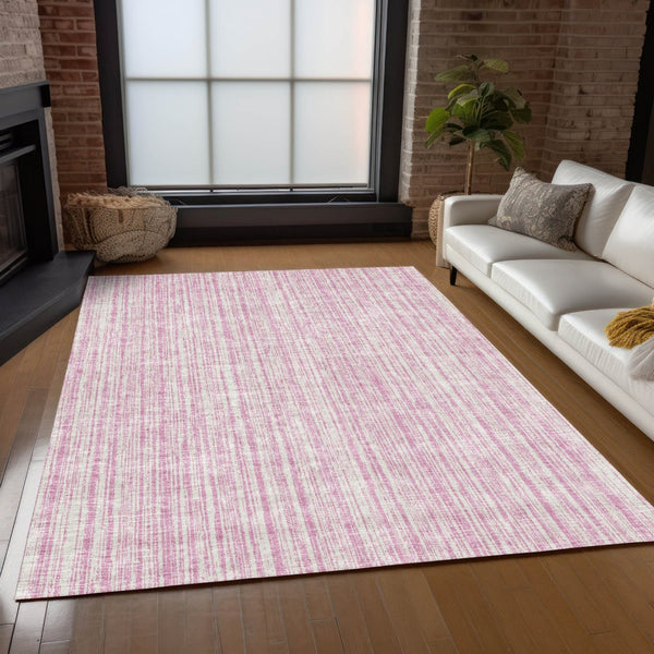 HomeRoots 5' Pink and Ivory Striped Area Rug – Durable, Machine-Washable Indoor/Outdoor Decor for Any Space 5' X 8' 585515
