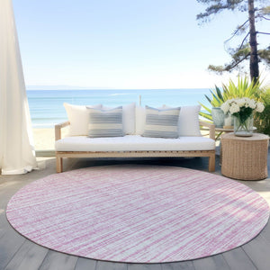 HomeRoots 5' Pink and Ivory Striped Area Rug – Durable, Machine-Washable Indoor/Outdoor Decor for Any Space 8' Round 585516