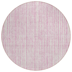 HomeRoots 5' Pink and Ivory Striped Area Rug – Durable, Machine-Washable Indoor/Outdoor Decor for Any Space 8' Round 585516