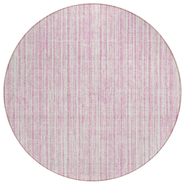 HomeRoots 5' Pink and Ivory Striped Area Rug – Durable, Machine-Washable Indoor/Outdoor Decor for Any Space 8' Round 585516