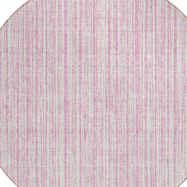 HomeRoots 5' Pink and Ivory Striped Area Rug – Durable, Machine-Washable Indoor/Outdoor Decor for Any Space 8' Round 585516