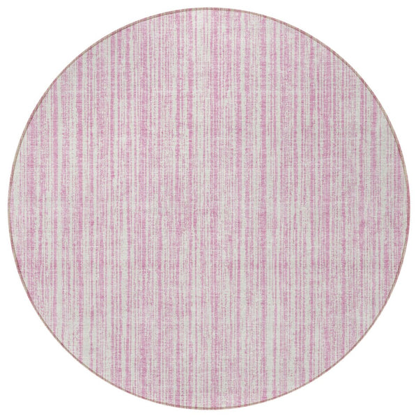 HomeRoots 5' Pink and Ivory Striped Area Rug – Durable, Machine-Washable Indoor/Outdoor Decor for Any Space 8' Round 585516