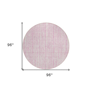 HomeRoots 5' Pink and Ivory Striped Area Rug – Durable, Machine-Washable Indoor/Outdoor Decor for Any Space 8' Round 585516