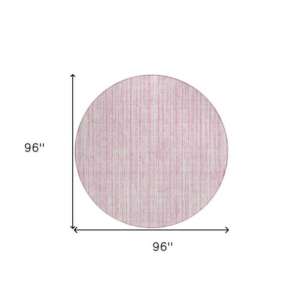 HomeRoots 5' Pink and Ivory Striped Area Rug – Durable, Machine-Washable Indoor/Outdoor Decor for Any Space 8' Round 585516