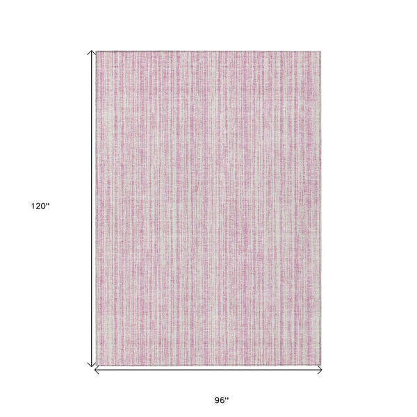 HomeRoots 5' Pink and Ivory Striped Area Rug – Durable, Machine-Washable Indoor/Outdoor Decor for Any Space 8' X 10' 585517