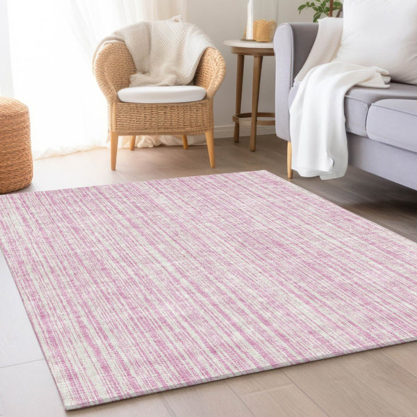 HomeRoots 5' Pink and Ivory Striped Area Rug – Durable, Machine-Washable Indoor/Outdoor Decor for Any Space 10' X 14' 585519