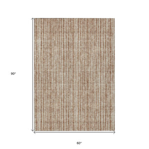 HomeRoots 5' Bright Orange and Beige Striped Indoor-Outdoor Area Rug – Durable, Washable, and Stylish! 5' X 8' 585521