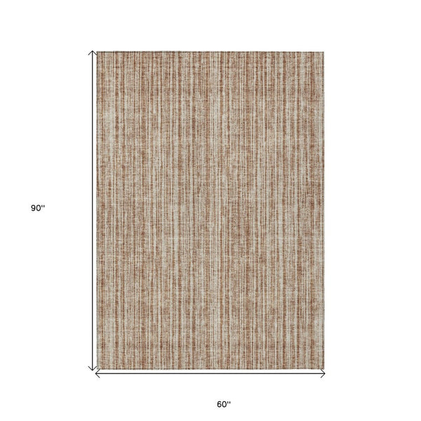 HomeRoots 5' Bright Orange and Beige Striped Indoor-Outdoor Area Rug – Durable, Washable, and Stylish! 5' X 8' 585521