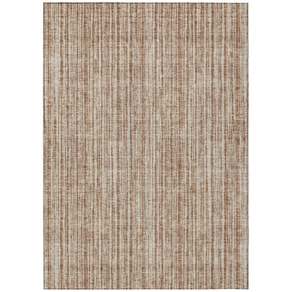 HomeRoots 5' Bright Orange and Beige Striped Indoor-Outdoor Area Rug – Durable, Washable, and Stylish! 5' X 8' 585521