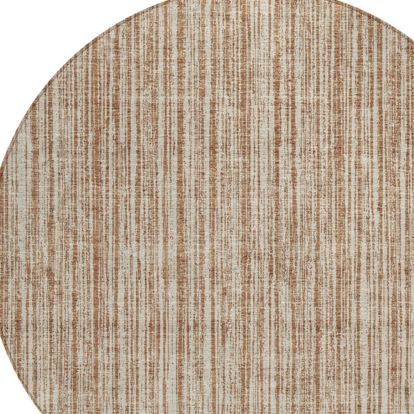 HomeRoots 5' Bright Orange and Beige Striped Indoor-Outdoor Area Rug – Durable, Washable, and Stylish! 8' Round 585522