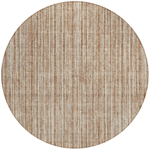 HomeRoots 5' Bright Orange and Beige Striped Indoor-Outdoor Area Rug – Durable, Washable, and Stylish! 8' Round 585522