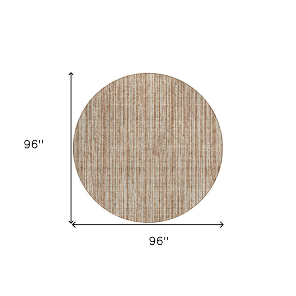 HomeRoots 5' Bright Orange and Beige Striped Indoor-Outdoor Area Rug – Durable, Washable, and Stylish! 8' Round 585522
