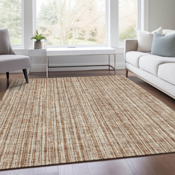 HomeRoots 5' Bright Orange and Beige Striped Indoor-Outdoor Area Rug – Durable, Washable, and Stylish! 8' X 10' 585523