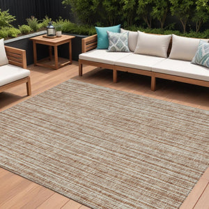 HomeRoots 5' Bright Orange and Beige Striped Indoor-Outdoor Area Rug – Durable, Washable, and Stylish! 10' X 14' 585525