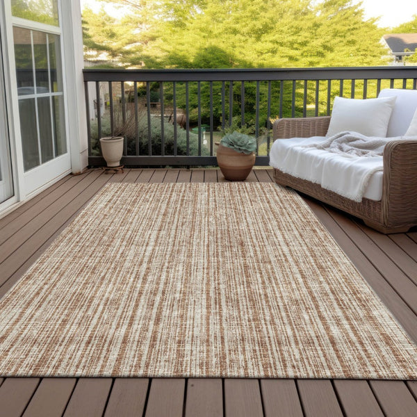 HomeRoots 5' Bright Orange and Beige Striped Indoor-Outdoor Area Rug – Durable, Washable, and Stylish! 10' X 14' 585525