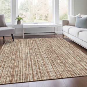HomeRoots 5' Bright Orange and Beige Striped Indoor-Outdoor Area Rug – Durable, Washable, and Stylish! 10' X 14' 585525
