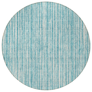 HomeRoots 5' Stylish Teal Blue and Ivory Striped Washable Rug for Indoor and Outdoor Spaces, Durable Design 8' Round 585528