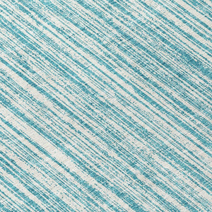 HomeRoots 5' Stylish Teal Blue and Ivory Striped Washable Rug for Indoor and Outdoor Spaces, Durable Design 8' Round 585528