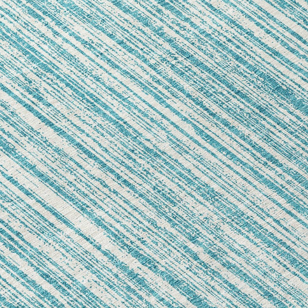 HomeRoots 5' Stylish Teal Blue and Ivory Striped Washable Rug for Indoor and Outdoor Spaces, Durable Design 8' Round 585528