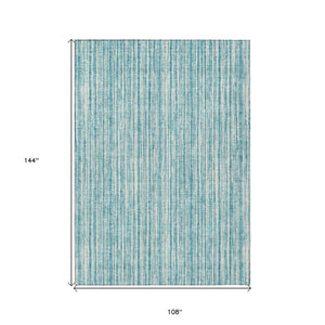 HomeRoots 9' Stylish Teal Blue and Ivory Striped Indoor Outdoor Area Rug for Versatile Spaces & Easy Care 9' X 12' 585530