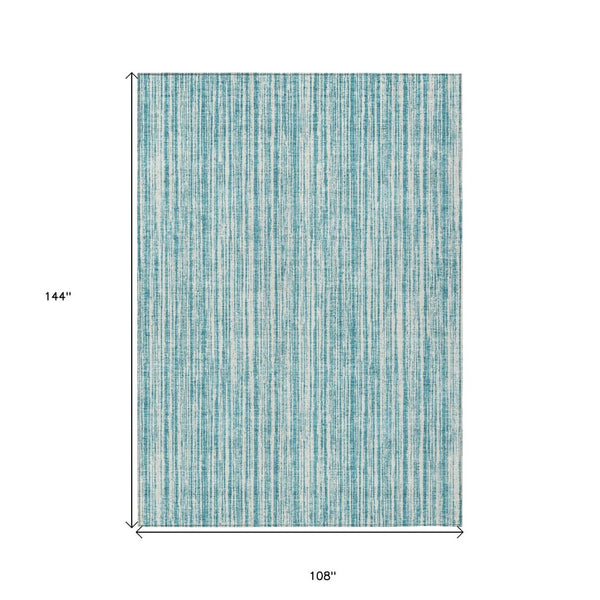 HomeRoots 9' Stylish Teal Blue and Ivory Striped Indoor Outdoor Area Rug for Versatile Spaces & Easy Care 9' X 12' 585530