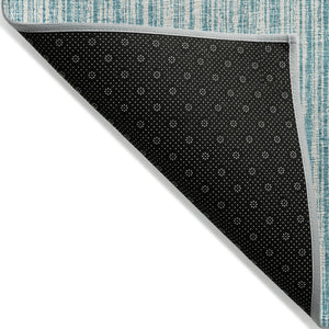 HomeRoots 9' Stylish Teal Blue and Ivory Striped Indoor Outdoor Area Rug for Versatile Spaces & Easy Care 9' X 12' 585530