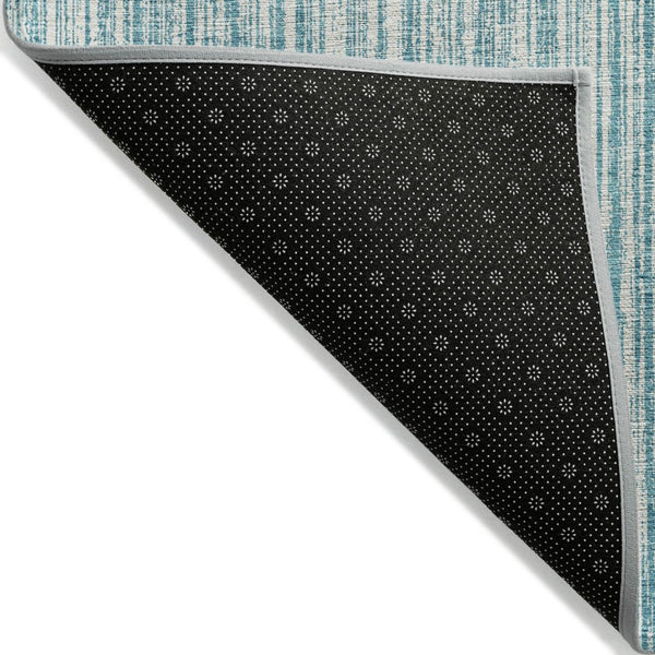 HomeRoots 9' Stylish Teal Blue and Ivory Striped Indoor Outdoor Area Rug for Versatile Spaces & Easy Care 9' X 12' 585530