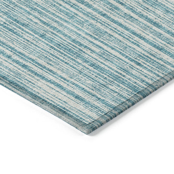 HomeRoots 9' Stylish Teal Blue and Ivory Striped Indoor Outdoor Area Rug for Versatile Spaces & Easy Care 9' X 12' 585530